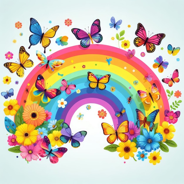 A rainbow of butterflies with flowers wings and colors