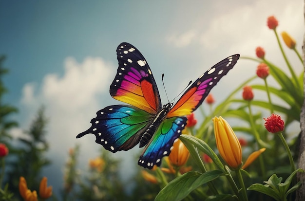 Rainbow Butterfly in Flight