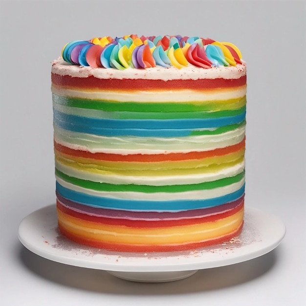 Rainbow cake on white plate