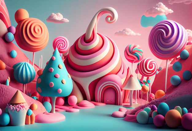 Rainbow candy land fantasy sweet world Generative Ai