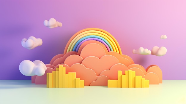 rainbow and a castle on a pink background