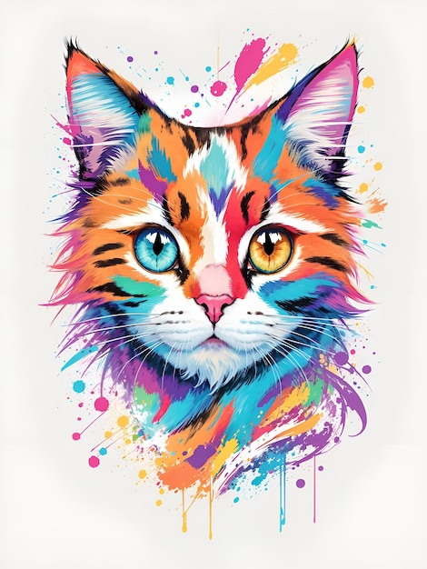 Rainbow Cat Paint Splatter Wall Image veelkleurige verf Abstracte kleurrijke kat snuit illustratie