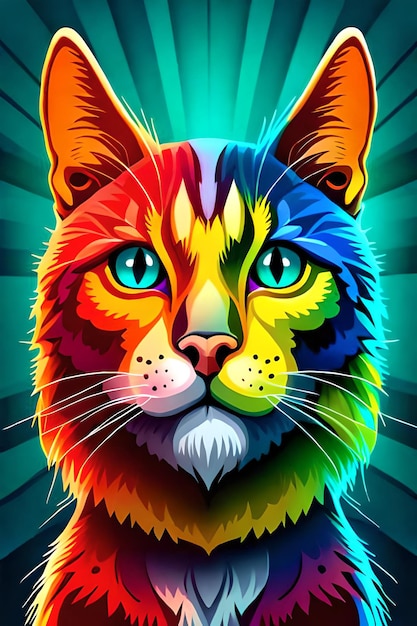 A rainbow cat with a blue eye.