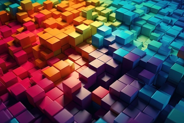 Rainbow in the center of a colorful cube background Generative AI