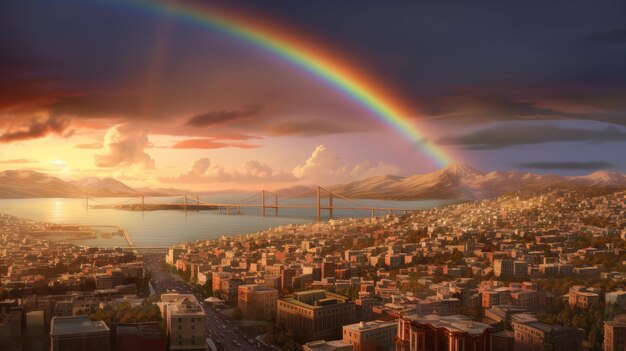 Rainbow over the city Generative AI