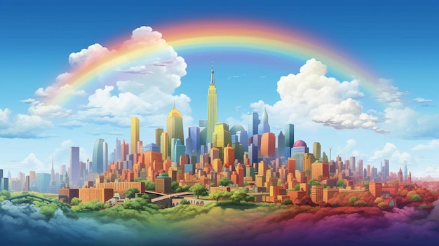 Photo a rainbow over a city.