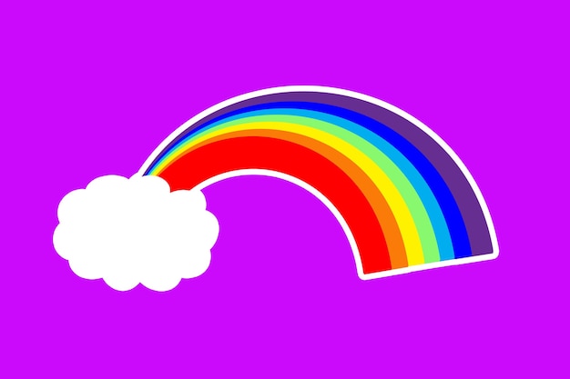 Rainbow and cloud sticker on a purple background.