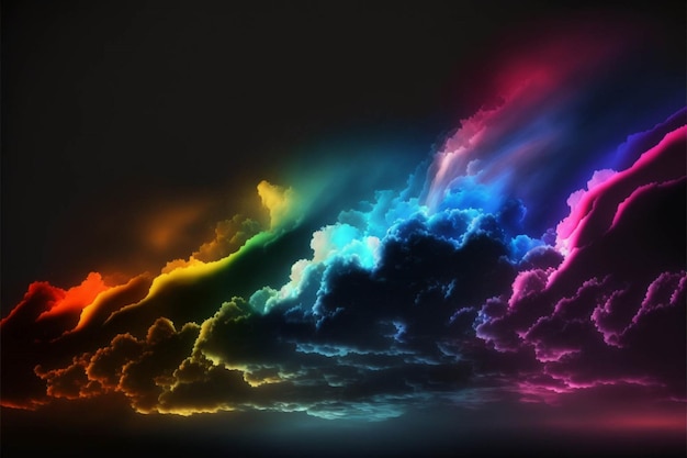 Rainbow of clouds against a black background generative ai