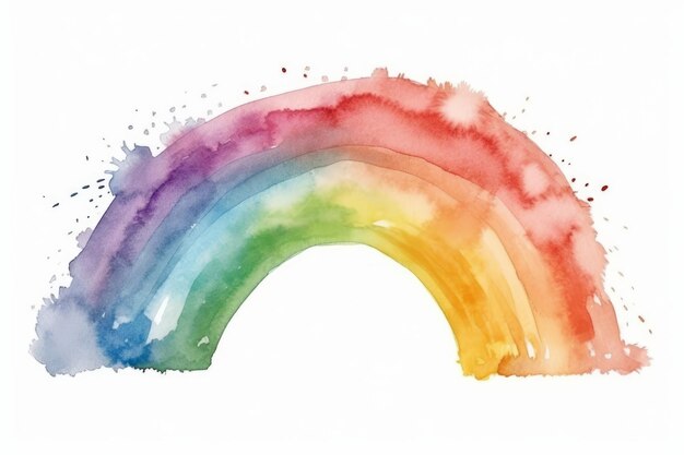 Photo rainbow and clouds watercolor print for baby girl's room on white background ai generated