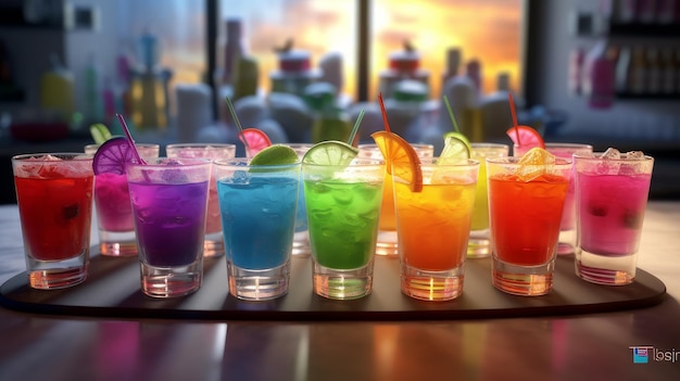 Rainbow cocktails on the bar