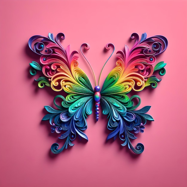 Rainbow Color Butterfly with Pink Color Background