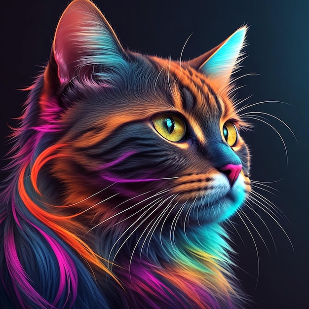 Rainbow color Cat With Dark Background