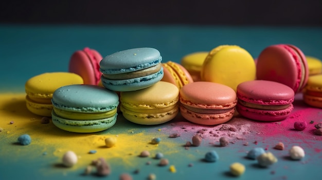 Rainbow color macaroon cookie with fancy dye sugar