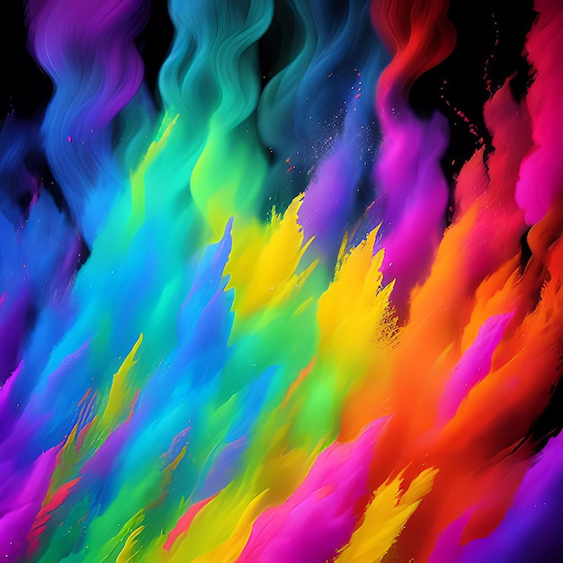 A rainbow colored background with a blue flame.