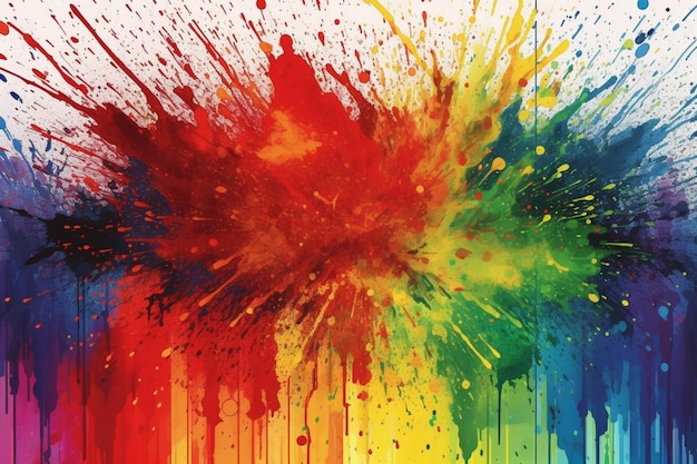 A rainbow colored background with a paint splatter on it.