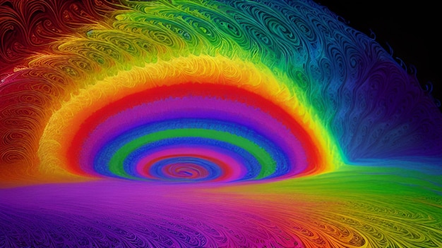 A rainbow colored background with a spiral design