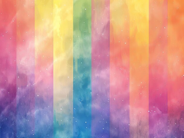 A rainbow colored background with stars and clouds