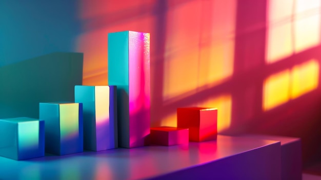 Photo rainbow colored bar chart displaying data in a colorful and graphical manner
