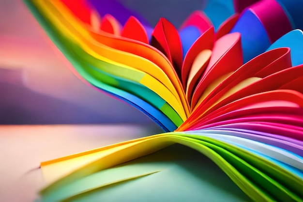 虹色の本は虹色のページが開いています。