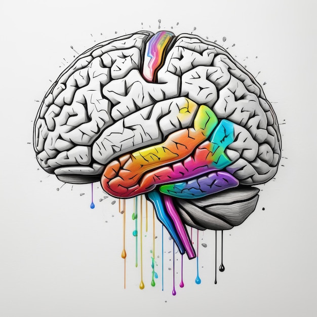 Photo rainbow colored brain drawing