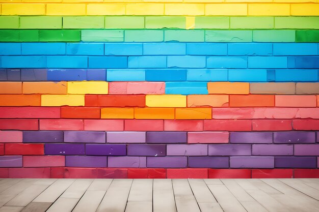 Photo a rainbow colored brick wall