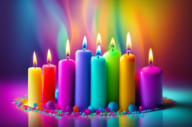 Photo a rainbow colored candle with the word love on it