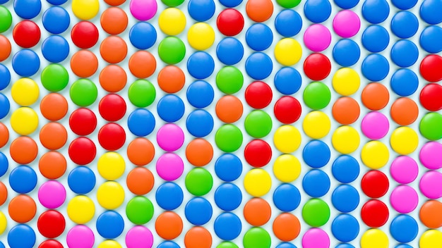 Rainbow colored candy coated chocolate buttons pattern\
background 3d rendering