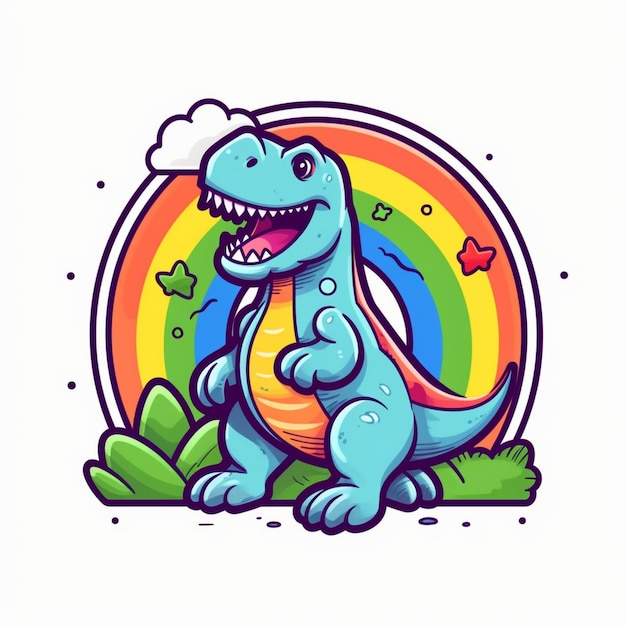 Photo a rainbow colored dinosaur with a rainbow on his head.