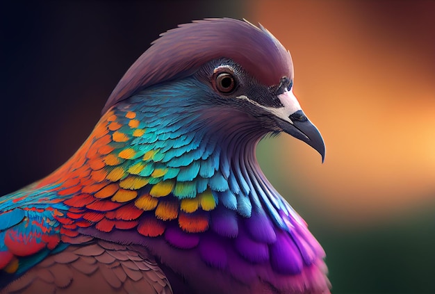 Rainbow colored dove multicoloured animal concept Generative AI