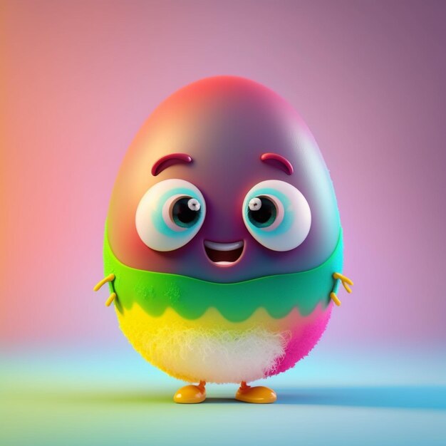 A rainbow colored easter egg with a happy face.