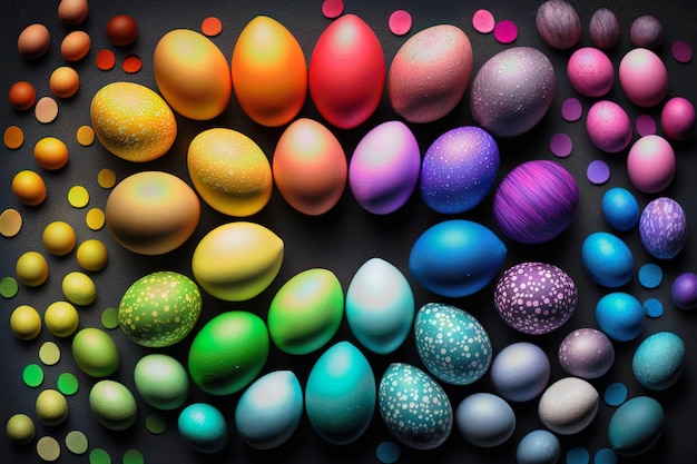 A rainbow colored egg is displayed on a black background.