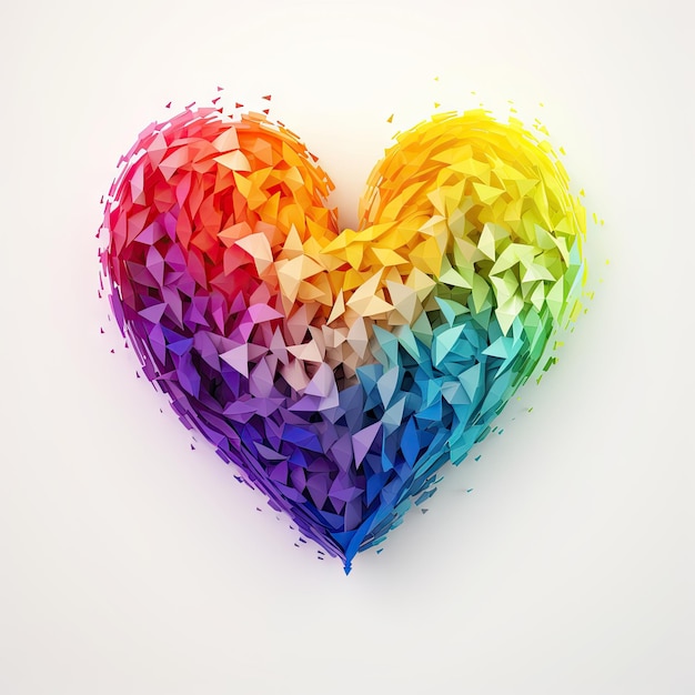 A rainbow colored heart is made up of triangles and triangles.