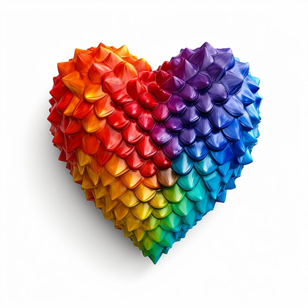 A rainbow colored heart with many small hearts on it