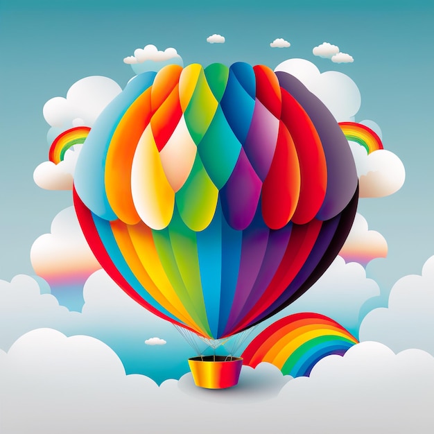 Rainbow colored hot air balloon in sky Travel LGBT