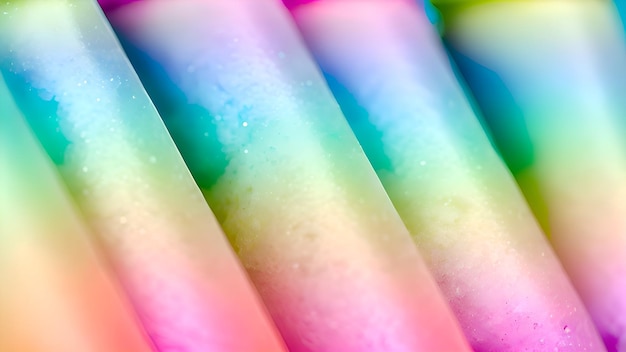 A rainbow colored ice cream is displayed in a row