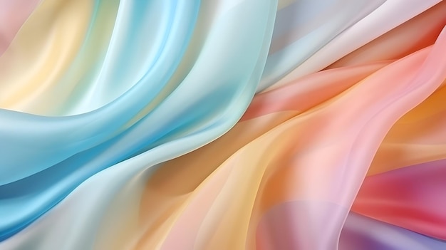 Rainbow colored organza and silk background texture Wavy folded bright organza satin fabric