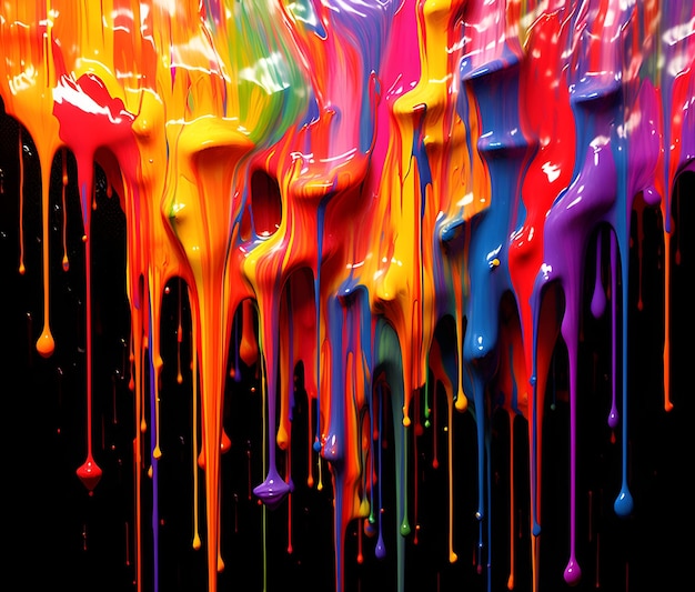 Photo a rainbow colored paint dripping down