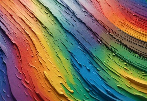 Photo a rainbow colored painting closeup impasto textured background prisma waves pattern multicolored