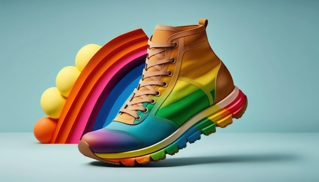 Обувь цвета радуги со словом "радуга" на ней