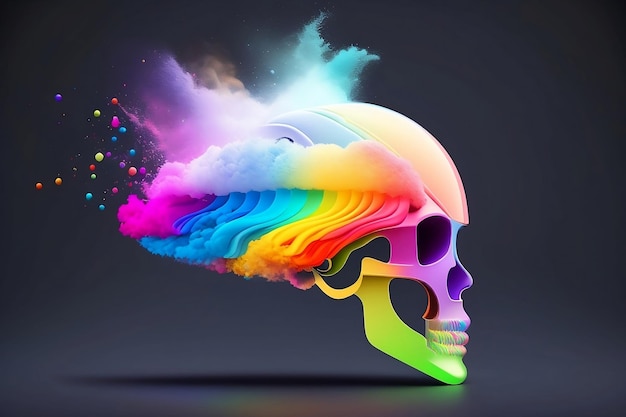 A rainbow colored skull with smoke coming out of it generative ai