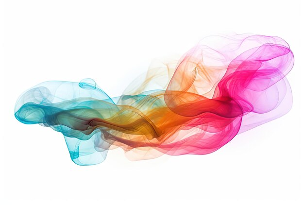 rainbow colored smoke against a white background in the style of colorful moebius