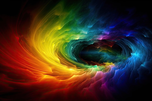 Rainbow colored swirls in a black background