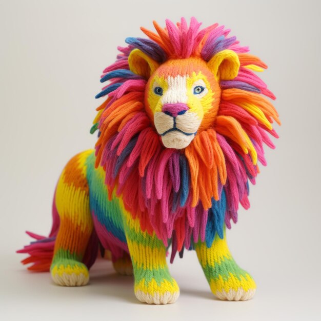 Photo rainbow colored toy lion a vibrant still life photo