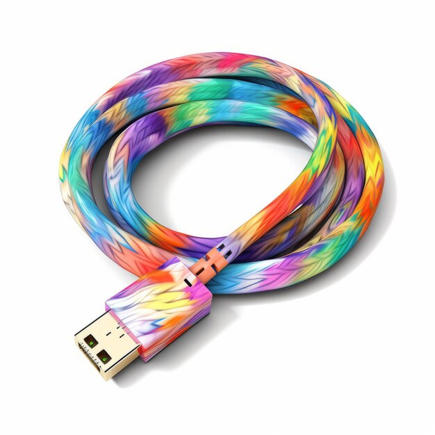 Rainbow Colored Usb Charge Cable With Abstract Illusionism Style