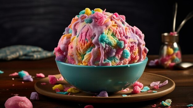 Радуга из разноцветного мороженого из сладкой ваты Генерирующее изображение AI