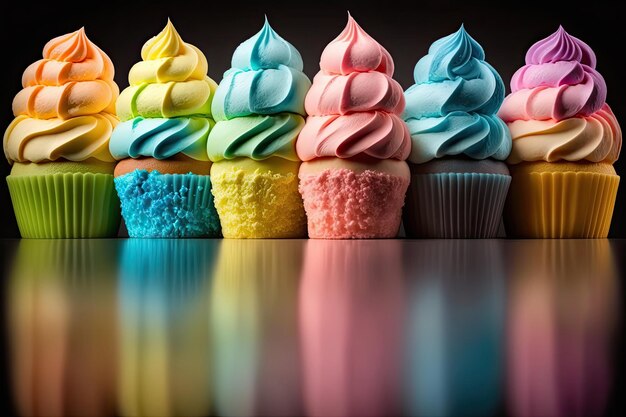 Rainbow colorful cupcakes Illustration AI Generative