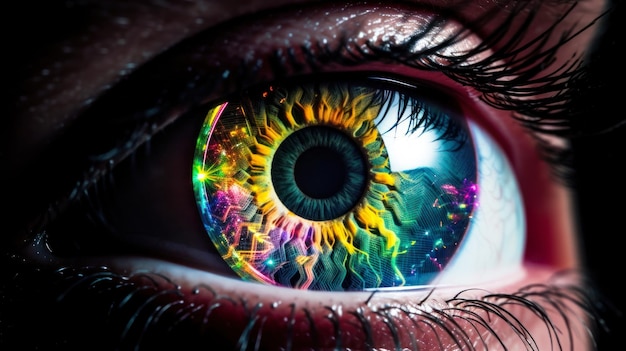 Rainbow colorful eye closeup generative ai