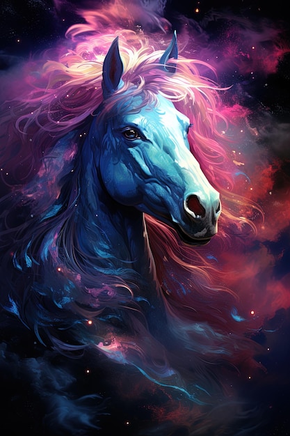 Rainbow Colorful Horse space illustration made of stars and galaxies