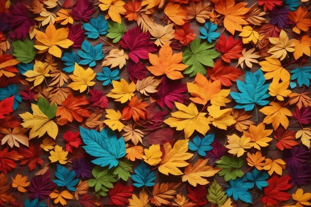 Photo rainbow colorful leaves background colorful leaves background multicolor leaves background leaves wallpaper fallen leaves background ai generative