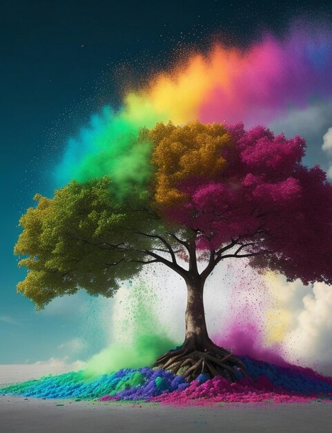 写真 虹色の粉末の爆発 白とカラフルな豪華な背景